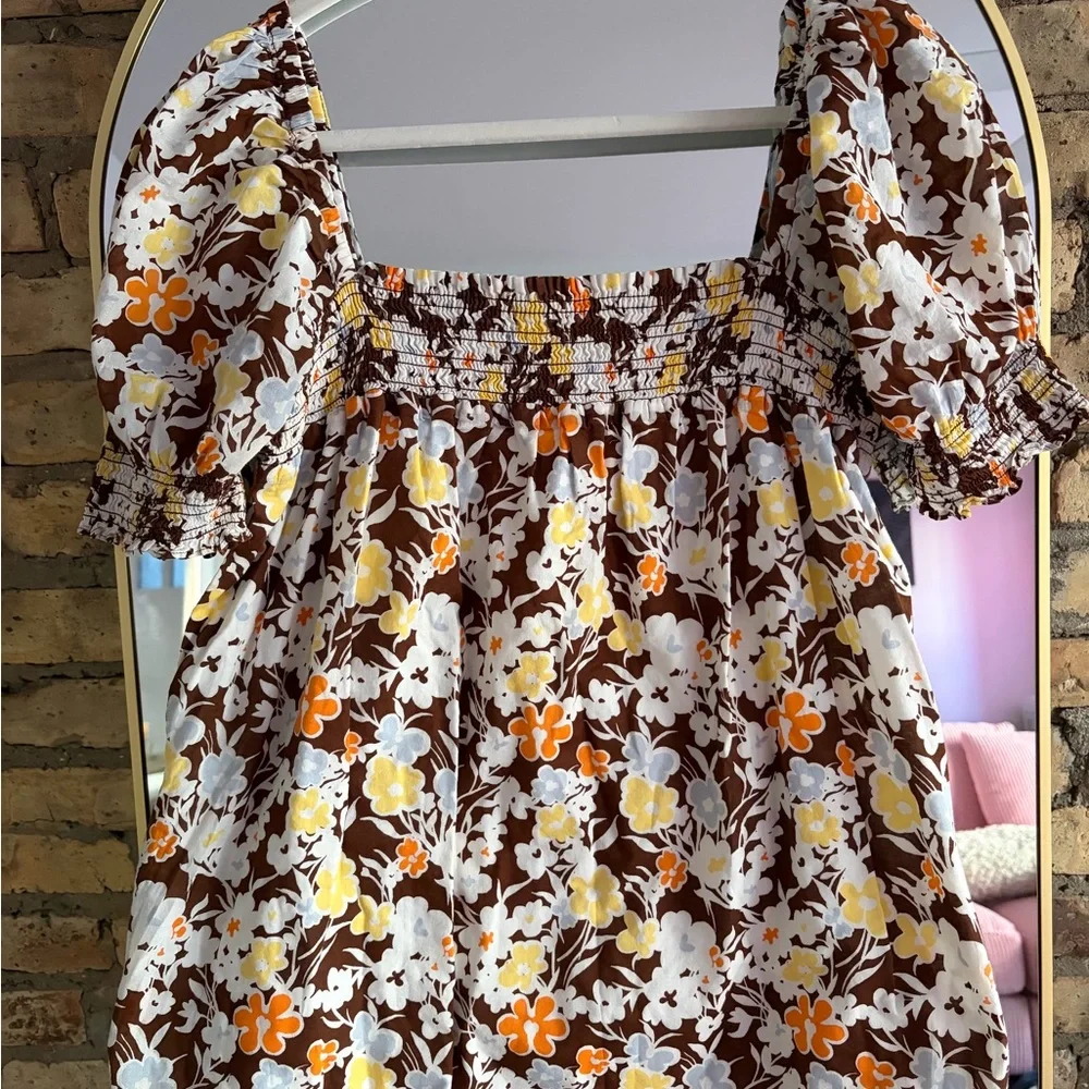 Tory Burch Floral Smocked Puff Sleeve Babydoll Dress